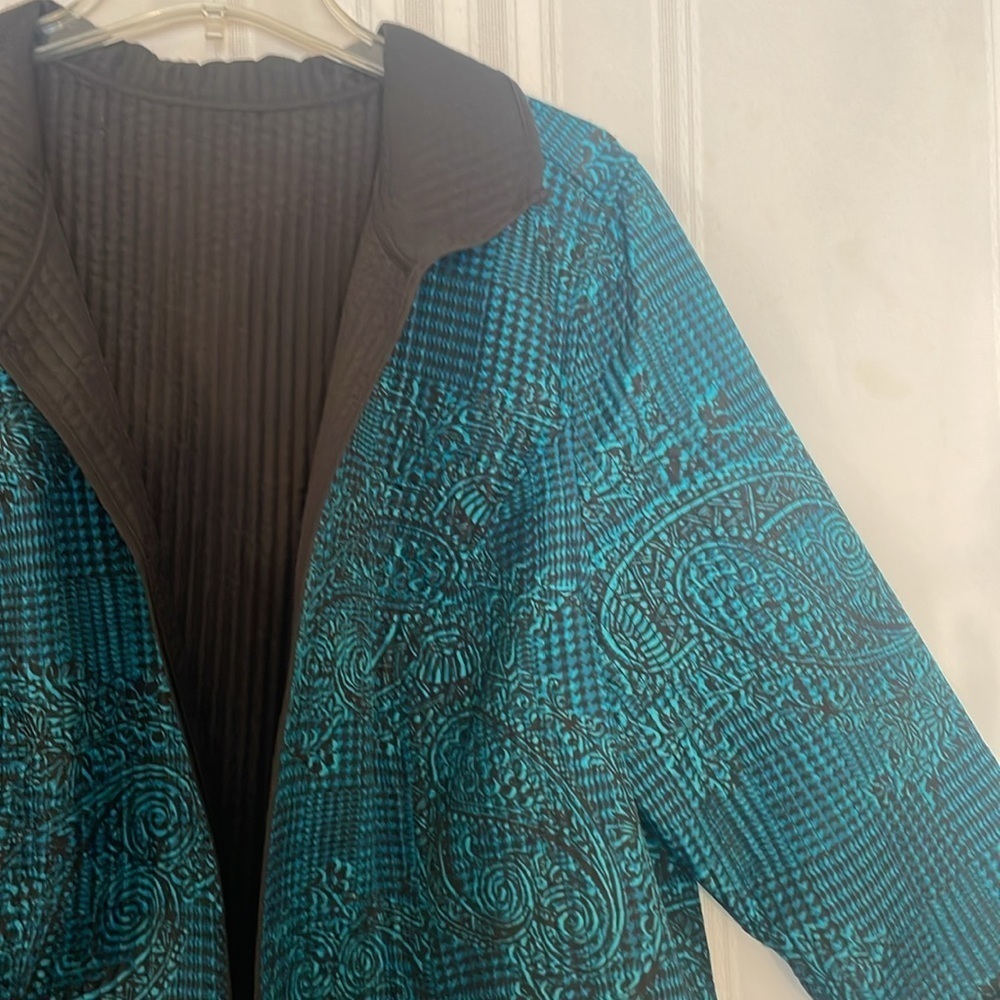 2X Jacket Pit to Pit 25 3/4’ Teal Blue and Black Reversible Preworn - Picture 3 of 13